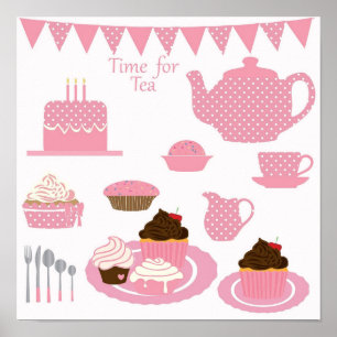 Poster d'anniversaire Pink Time pour le thé
