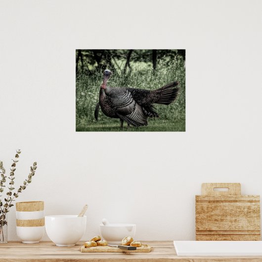 Poster Dans la forêt - Sage Green B&W (Cuisine)