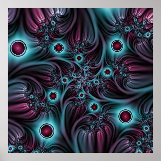 Poster Dans la profondeur Bleu rose Abstrait Fractal Art (Devant)