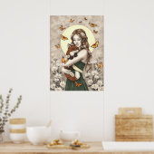 Poster Dans le jardin fille avec renard et papillons (Cuisine)