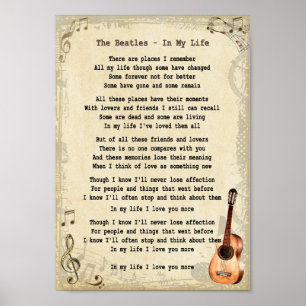 Poster Dans My Life Song Lyric Vintage Wall Art Imprimer