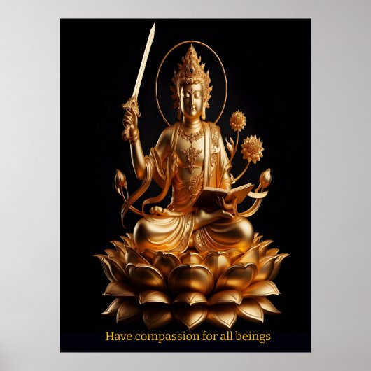 Poster Dans un cadre serein, un superbe Bouddha doré est (Devant)