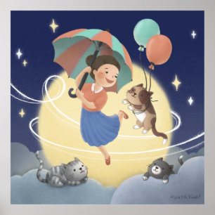 Poster Danse avec les chats la nuit de la Lune