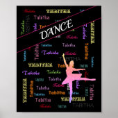 Poster Danse Ballerina avec nom personnalisé partout (Devant)