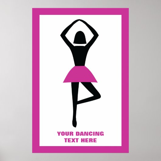 Poster Danse ballerine noir, couleur rose chaud (Devant)