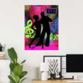 Poster Danse Couple Brick Mur Néon Couleurs (Bureau à domicile)