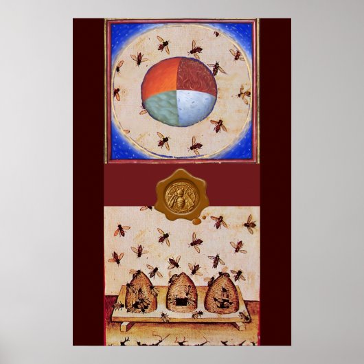Poster DANSE DES ABEILLES À MIEL AVEC 4 ÉLÉMENTS, Sceau d (Devant)