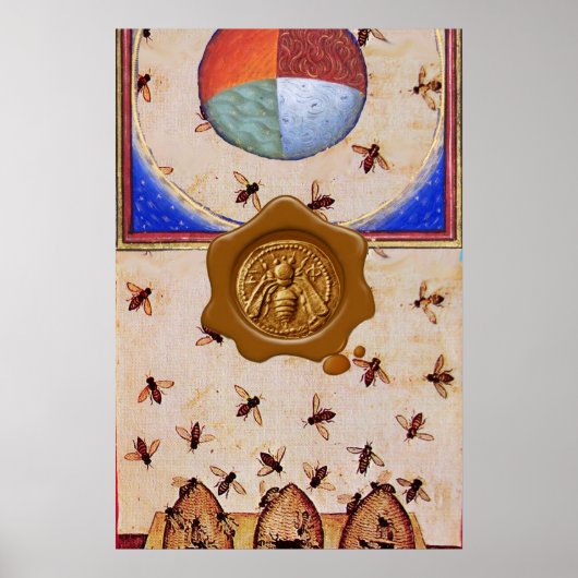 Poster DANSE DES ABEILLES À MIEL AVEC 4 ÉLÉMENTS, Sceau d (Devant)