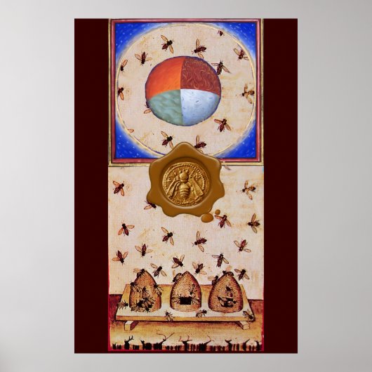 Poster DANSE DES ABEILLES À MIEL AVEC 4 ÉLÉMENTS, Sceau d (Devant)