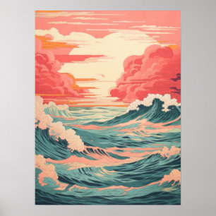 Poster Danse des vagues et soleil