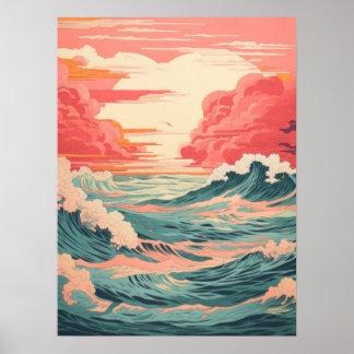 Poster Danse des vagues et soleil