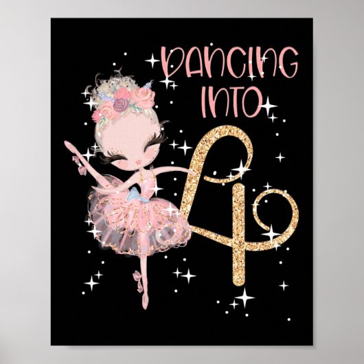 Poster Danse en 4e anniversaire Fille Ballet Party Danse (Devant)