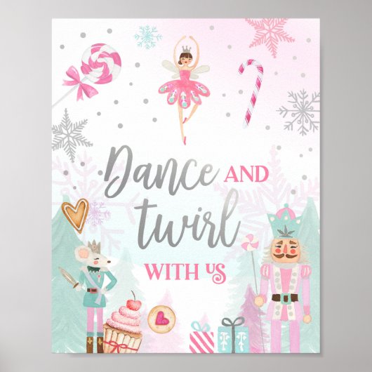 Poster Danse et Twirl Nutcracker Ballerina Girl Argent (Devant)