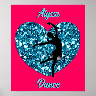 Poster Danse Hot rose et Turquoise avec/ Nom personnalisé