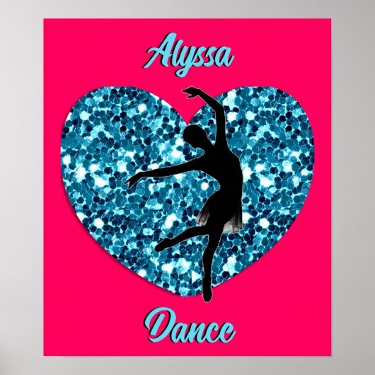 Poster Danse Hot rose et Turquoise avec/ Nom personnalisé (Devant)