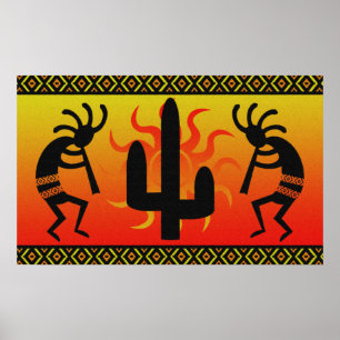Poster Danse Kokopelli dans l'art tribal de mur de