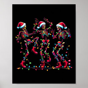 Poster Danser drôle Skeletons Santa Hat Danse Noël