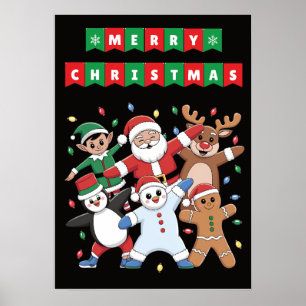 Poster Danser Père Noël Elf et amis Holiday