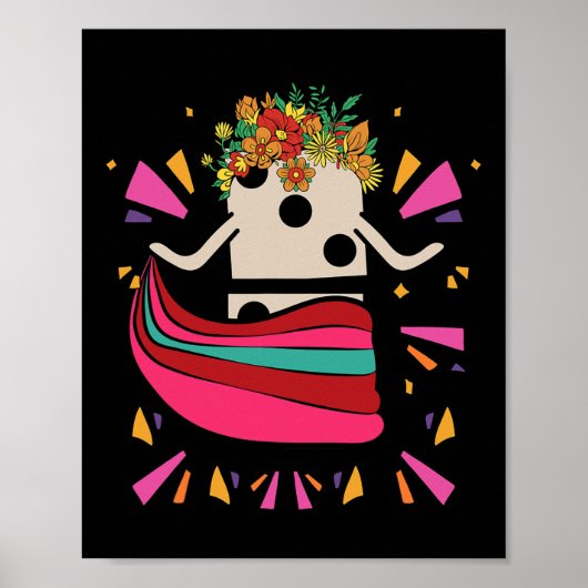 Poster Danser Train Mexicain Domino Tile Fleurs Drôle Ga (Devant)