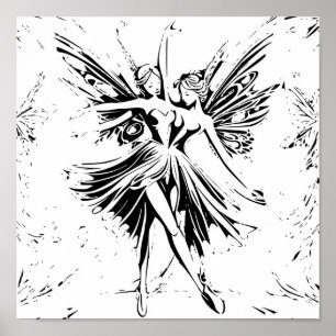 Poster Danses fées Dessin noir et blanc