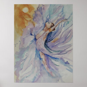 Poster Danseur de ballerine d'eau et rayons de soleilPost