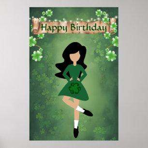 Poster Danseur irlandais avec cheveux noirs Joyeuse danse