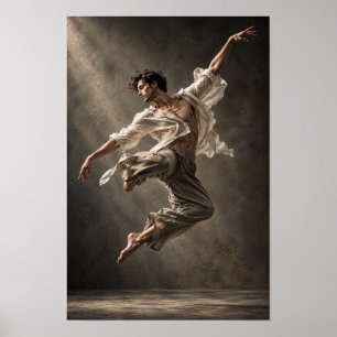 Poster Danseur Masculin Expressif en Mouvement sur un Mur