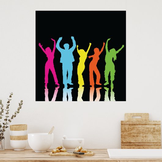 Poster Danseurs Colorés Dansant Autour (Cuisine)