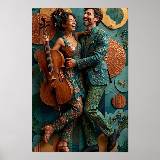 Poster Danseurs Joyeux Échangés - Cuivre Sarcelle 3D (Devant)