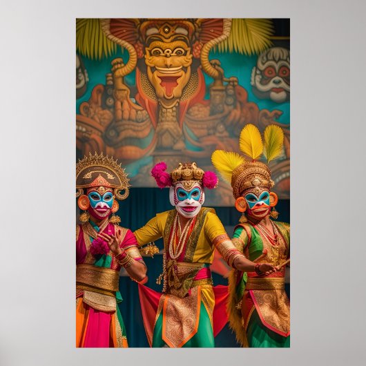 Poster Danseurs masqués de Bali indonésien (Devant)