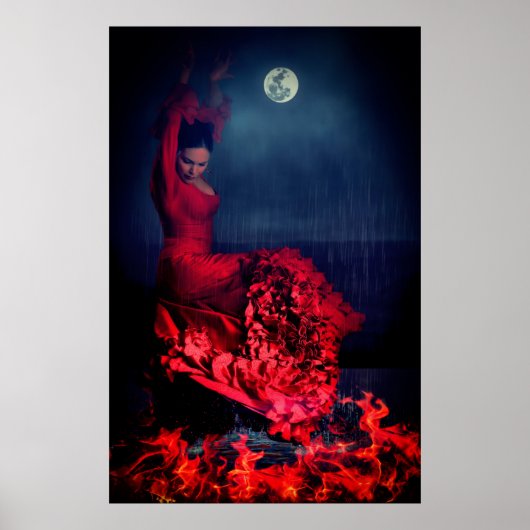 Poster Danseuse de flamenco au feu (Devant)