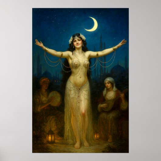 Poster Danseuse de style orientalisme rétro sous la lune (Devant)