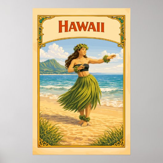 Poster Danseuse Hula Hawaï Vintage (Devant)