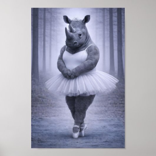 Poster Danseuse rhino dans une forêt brumeuse (Devant)