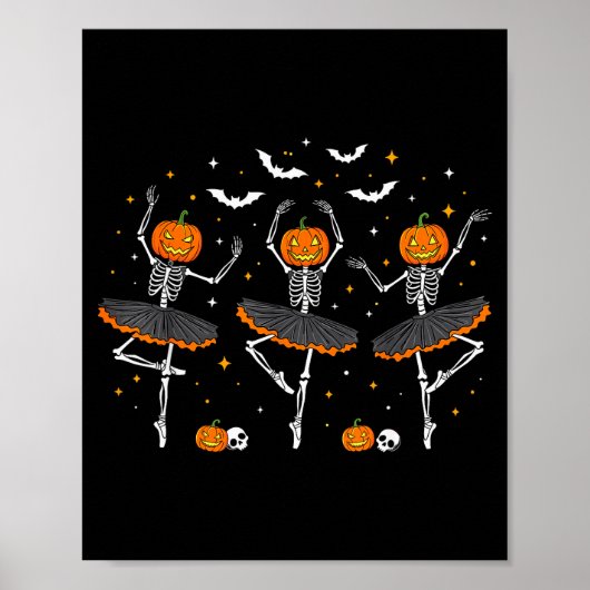 Poster Danseuses de ballet squelette de citrouille filles (Devant)