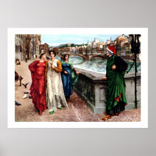 Poster Dante rencontre Béatrice dans la peinture de
