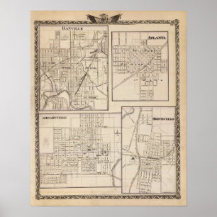Poster Danville, Shelbyville, Atlanta et Monticello