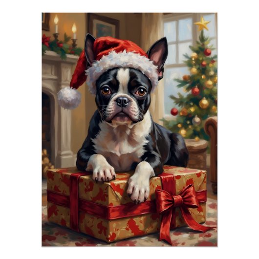Poster Dapper Boston Terrier Dog Christmas Gift (Devant)