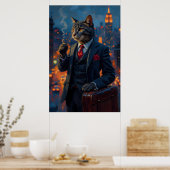 Poster Dapper Chat en costume drôle Portrait animal (Cuisine)