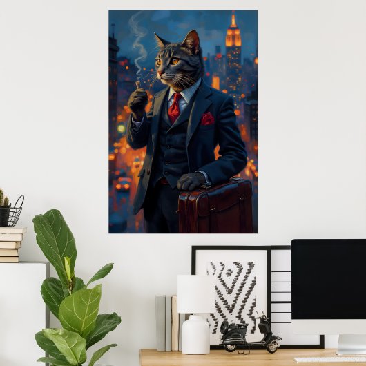 Poster Dapper Chat en costume drôle Portrait animal (Bureau à domicile)