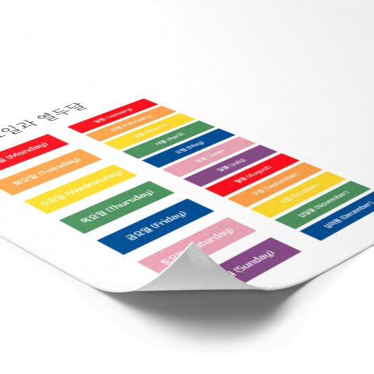 Poster d'apprentissage des jours et mois du Hangul (Coin)