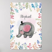 Poster d'aquarelle à cadre fleuri éléphant (Devant)