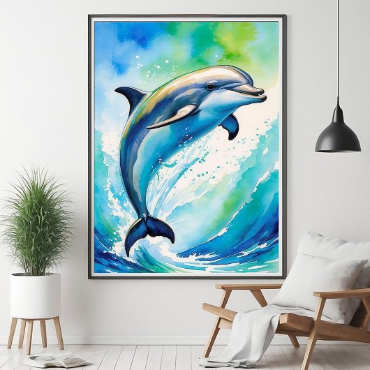 Poster d'aquarelle Dauphin Ocean Waves