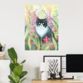 Poster d'aquarelle de chat Tuxedo (Bureau à domicile)