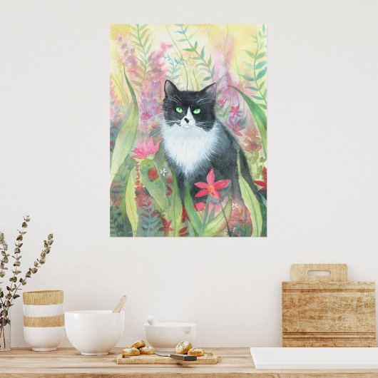Poster d'aquarelle de chat Tuxedo (Cuisine)