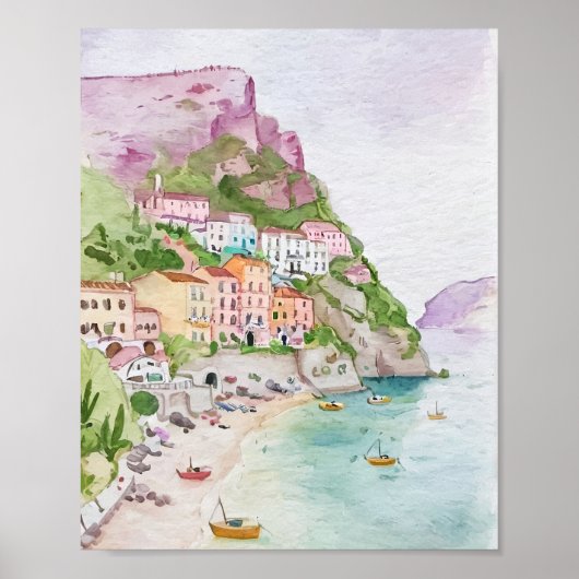 Poster d'aquarelle de la côte d'Amalfi (Devant)