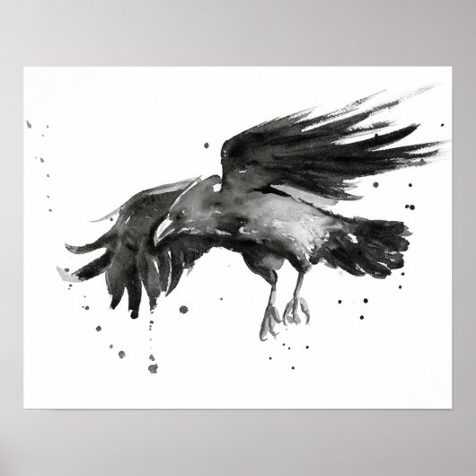 Poster d'aquarelle de peinture de corbeau volant I (Devant)
