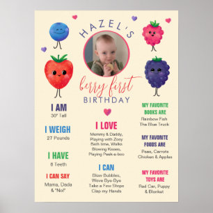 Poster d'aquarelle douce Berry First Birthday