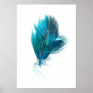 Poster d'aquarelle en plumes bleues