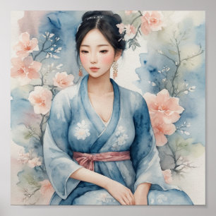 Poster d'aquarelle femme asiatique